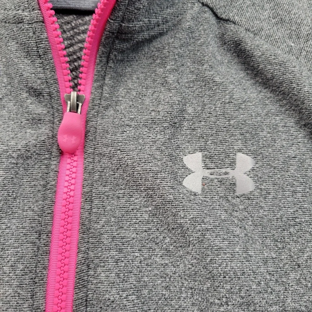 UNDER ARMOUR YLG GREY/PINK ZIP UP JACKET, W/ FRONT POCKETS,  GIRLS MINT!